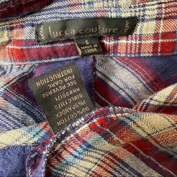Blue red plaid flannel long sleeve button down top - Picture 7 of 7